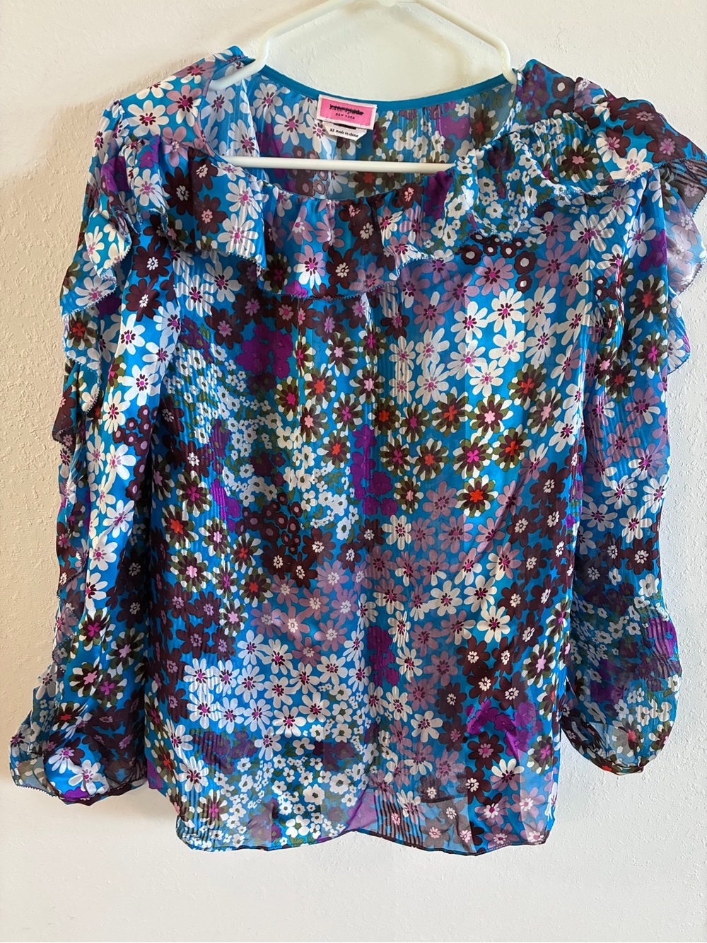 kate spade Blue and Purple Floral Sheer Blouse